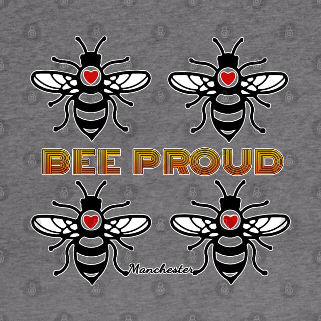 MANCHESTER BEE PROUD design with red love hearts by Off the Page